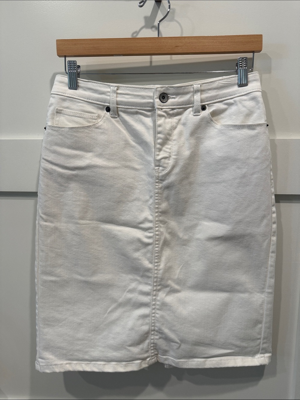 Lands And White Denim Jean Straight Stretch Skirt Sz 29